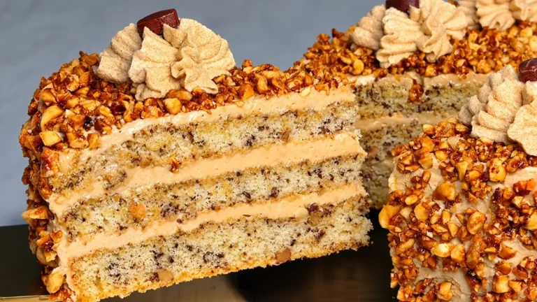 Minkštas riešutų tortas su aromatingu kavos kremu — vokiško stiliaus receptas